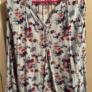 Floral V-Neck Blouse with Button Detail